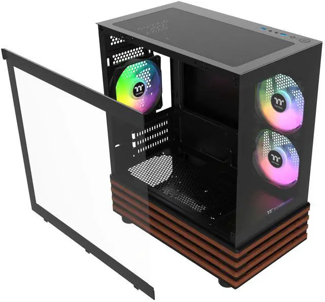 Alt view image 2 of 8 - Thermaltake View 170 WS ARGB; Micro Chassis; Bottom Wood Trim; 3x120mm ARGB Lite Fans Included; 280mm Radiator Support; 340mm GPU Clearance; 180mm Max PSU Length; 160mm Air Cooler Max Height; mATX/mITX; Black; CA-1Z4-00M1WN-WS