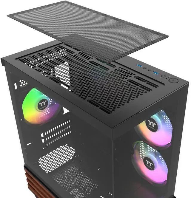 Alt view image 7 of 8 - Thermaltake View 170 WS ARGB; Micro Chassis; Bottom Wood Trim; 3x120mm ARGB Lite Fans Included; 280mm Radiator Support; 340mm GPU Clearance; 180mm Max PSU Length; 160mm Air Cooler Max Height; mATX/mITX; Black; CA-1Z4-00M1WN-WS