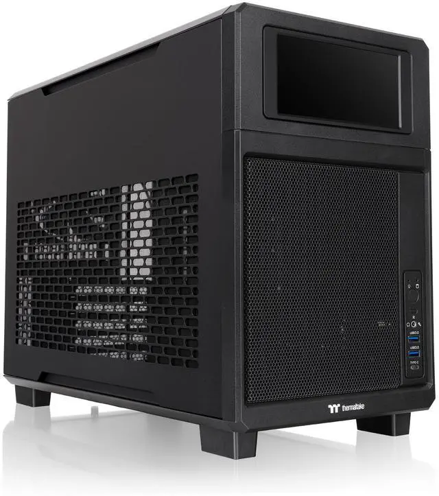 Main image of Thermaltake TR200; Preinstalled 6.0 Inch LCD Screen; Micro Chassis; 1x120mm PWM Fan Included; mATX/mITX Support; 360mm Radiator Support; 365mm GPU; 258mm PSU; 175mm Air Cooler; Black