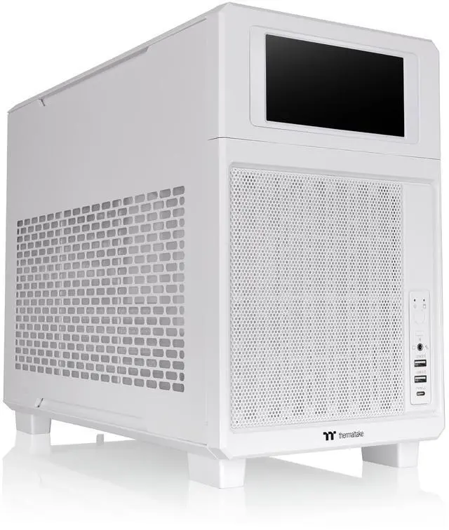 Main image of Thermaltake TR200; Preinstalled 6.0 Inch LCD Screen; Micro Chassis; 1x120mm PWM Fan Included; mATX/mITX Support; 360mm Radiator Support; 365mm GPU Clearance; 258mm PSU; 175mm Air Cooler; Snow