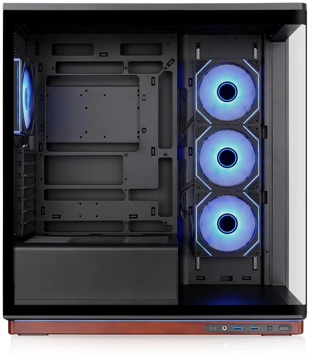 Alt view image 3 of 10 - Thermaltake Stage 500 TG ARGB; Mid Tower Chassis; Wood Trim Base; 4mm Curved Tempered Glass; 3x120mm Infinity ARGB Reverse PWM fans, 1x120mm Infinity ARGB PWM fan; mITX/mATX/ATX;Black; CA-12A-00M1WN-0