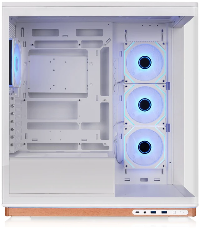 Alt view image 3 of 11 - Thermaltake Stage 500 TG ARGB; Mid Tower Chassis; Wood Trim Base; 4mm Curved Tempered Glass; 3x120mm Infinity ARGB Reverse PWM fans, 1x120mm Infinity ARGB PWM fan; mITX/mATX/ATX;Snow; CA-12A-00M6WN-00