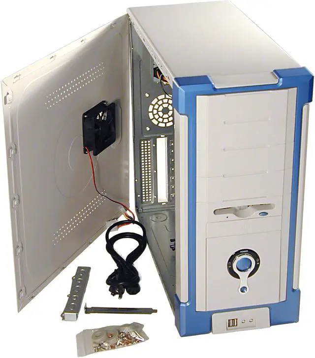 Alt view image 5 of 7 - DYNAPOWER USA Metis CS-I3ACB.701 Beige/ Blue Steel ATX Mid Tower Computer Case 300W Power Supply