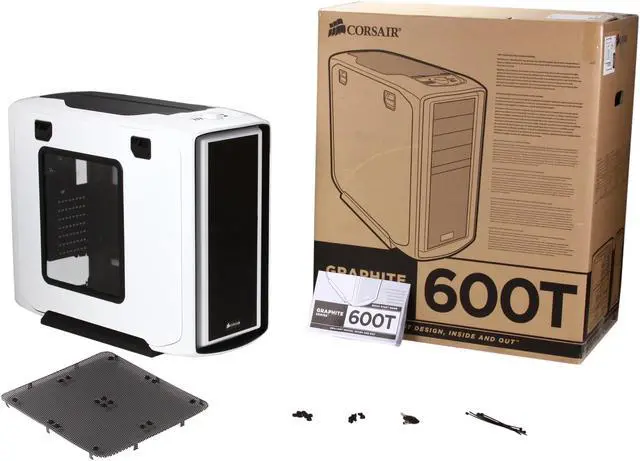 Alt view image 10 of 10 - Corsair Graphite Series 600T Arctic White Steel / Plastic ATX Mid Tower Computer Case