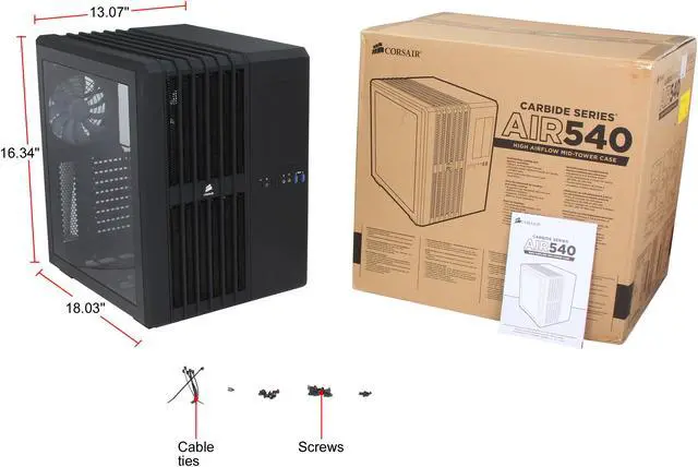 Alt view image 13 of 13 - Corsair Carbide Series Air 540 (CC-9011030-WW) Black Steel High Airflow ATX Cube Case Support ATX Power Supply