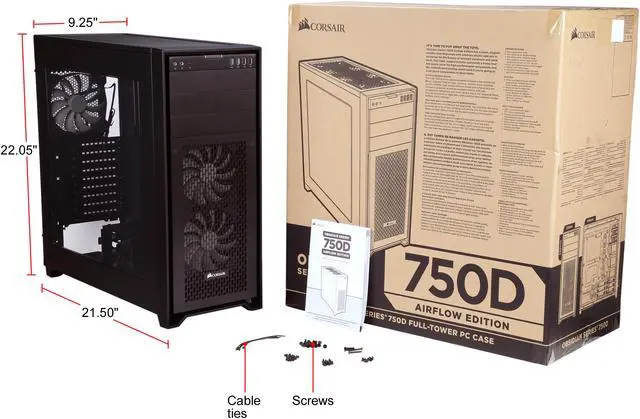 Alt view image 12 of 12 - Corsair Obsidian Series 750D Airflow CC-9011078-WW Black Brushed Aluminum and Steel ATX Full Tower Computer Case