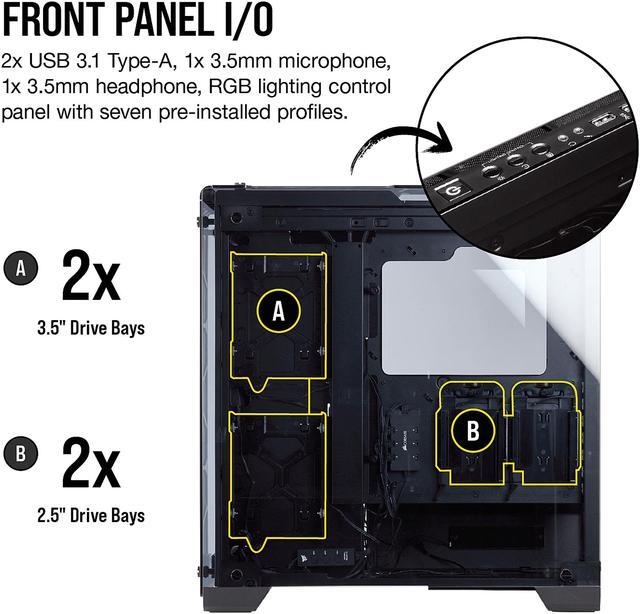Alt view image 9 of 9 - Corsair Crystal Series 570X RGB CC-9011098-WW Steel / Tempered Glass ATX Mid Tower Case