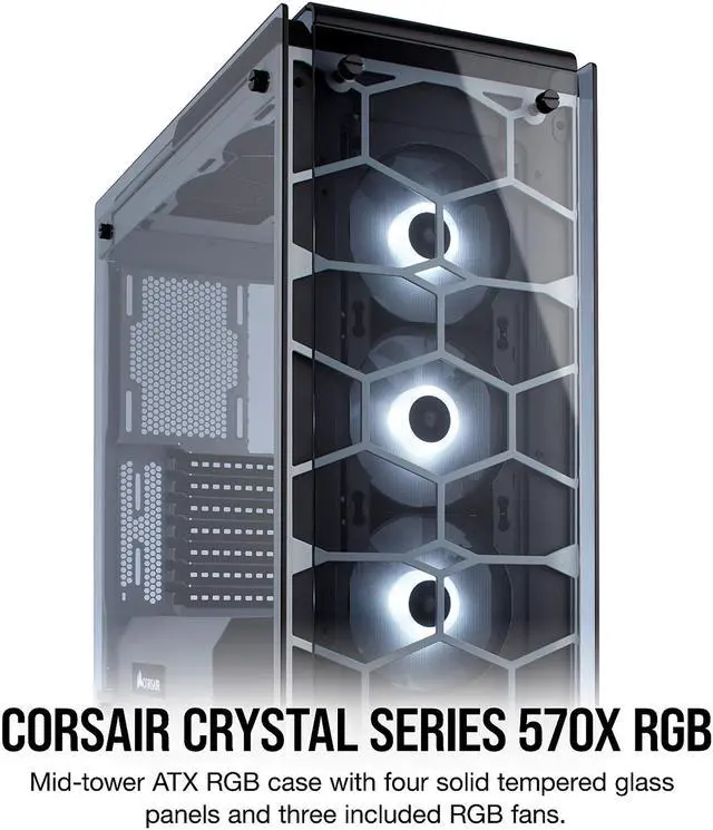 Alt view image 4 of 9 - CORSAIR Crystal 570X RGB Tempered Glass, Premium ATX Mid Tower Case, White, CC-9011110-WW