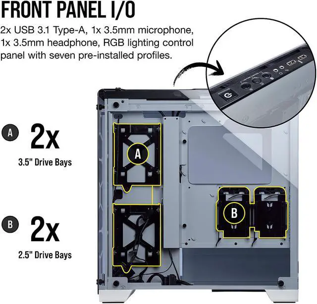 Alt view image 8 of 9 - CORSAIR Crystal 570X RGB Tempered Glass, Premium ATX Mid Tower Case, White, CC-9011110-WW