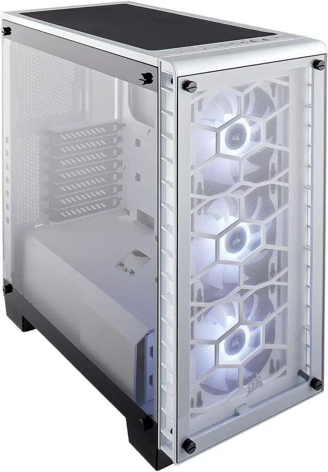 Alt view image 10 of 20 - Corsair Crystal 460X RGB White CC-9011129-WW White Steel / Tempered Glass ATX Mid Tower Computer Case