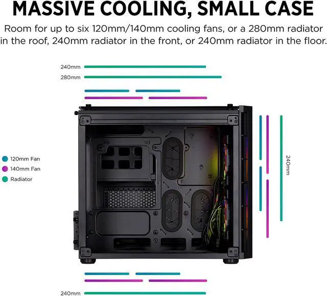 Alt view image 16 of 16 - Corsair Crystal Series 280X RGB CC-9011135-WW Black Steel / Plastic / Tempered Glass Micro-ATX Case Computer Case