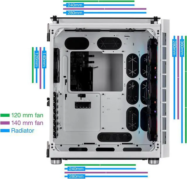 Alt view image 4 of 9 - Corsair Crystal Series 680X RGB CC-9011169-WW White Steel / Plastic High Airflow Tempered Glass ATX Smart Case
