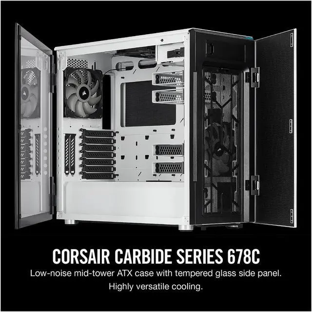 Alt view image 5 of 17 - Corsair Carbide Series 678C CC-9011170-WW White Steel / Plastic / Tempered Glass ATX Mid Tower Low Noise Tempered Glass ATX Case