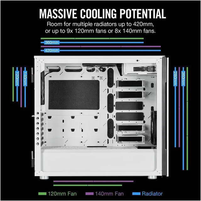 Alt view image 7 of 17 - Corsair Carbide Series 678C CC-9011170-WW White Steel / Plastic / Tempered Glass ATX Mid Tower Low Noise Tempered Glass ATX Case