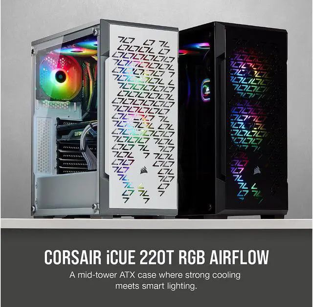 Alt view image 5 of 10 - Corsair iCUE 220T RGB Airflow CC-9011174-WW White Steel / Plastic / Tempered Glass ATX Mid Tower Computer Case