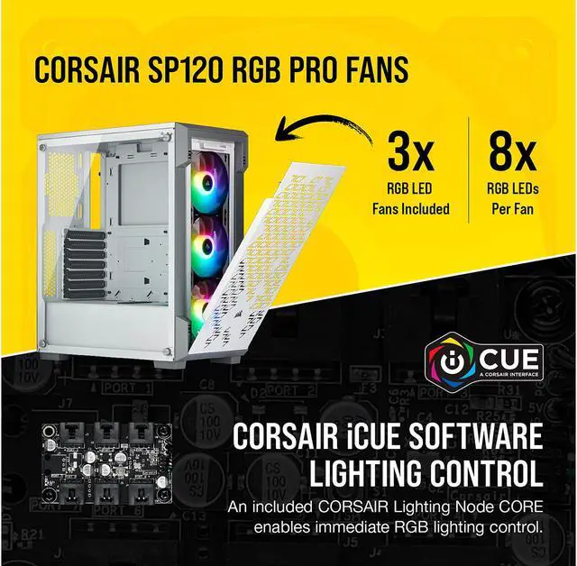 Alt view image 7 of 10 - Corsair iCUE 220T RGB Airflow CC-9011174-WW White Steel / Plastic / Tempered Glass ATX Mid Tower Computer Case