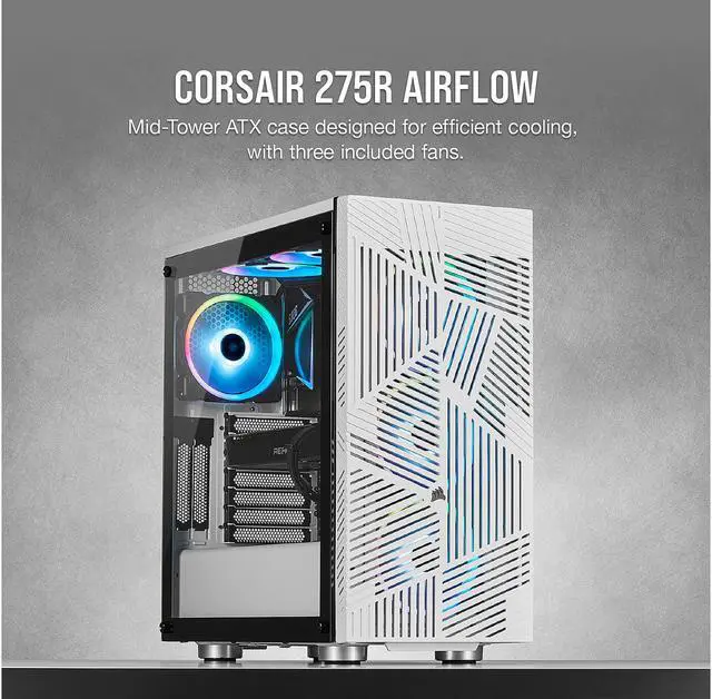 Alt view image 3 of 8 - Corsair 275R Airflow CC-9011182-WW White Steel / Plastic / Tempered Glass ATX Mid Tower Computer Case