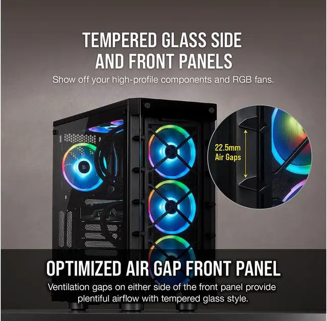 Alt view image 6 of 10 - Corsair Crystal iCUE 465X RGB CC-9011188-WW Black Steel / Plastic / Tempered Glass ATX Mid Tower Computer Case