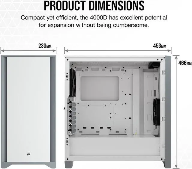 Alt view image 4 of 8 - Corsair 4000D CC-9011199-WW White Steel / Plastic / Tempered Glass ATX Mid Tower Computer Case