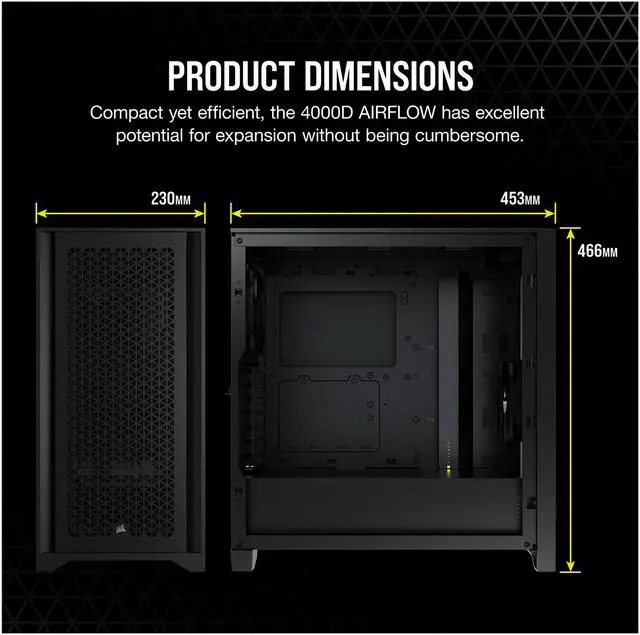 Alt view image 9 of 9 - CORSAIR 4000D AIRFLOW Tempered Glass Mid-Tower ATX Case with ATX - RM750e Power Supply installed, Black