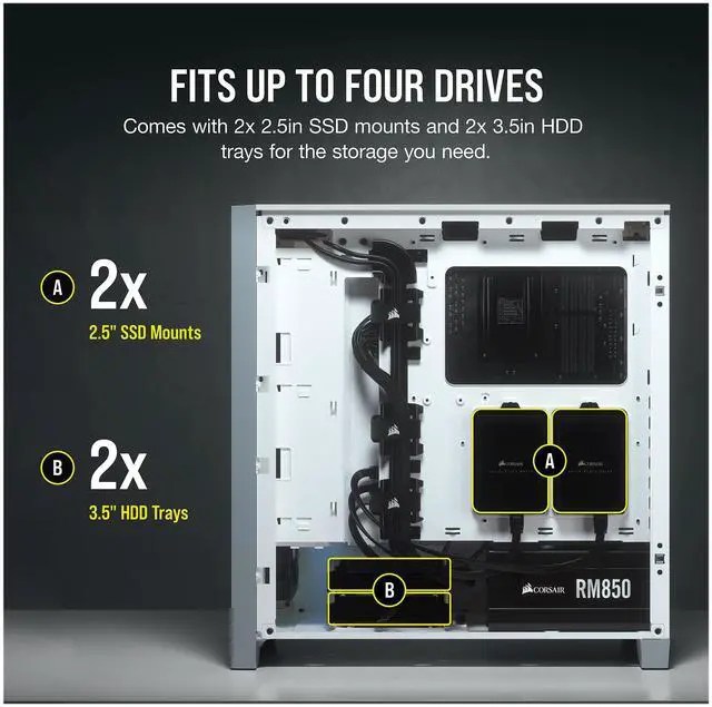 Alt view image 8 of 12 - Corsair 4000D Airflow CC-9011201-WW White Steel / Plastic / Tempered Glass ATX Mid Tower Computer Case