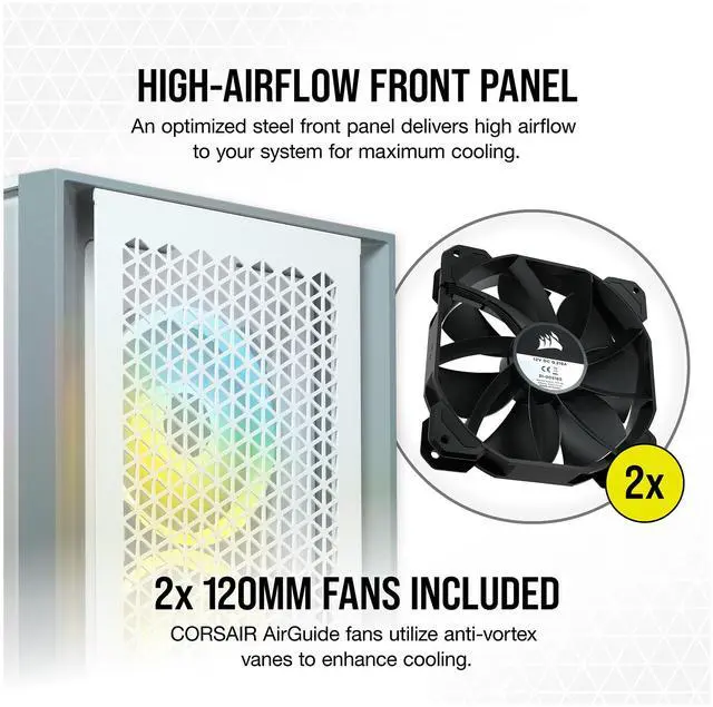 Alt view image 7 of 12 - Corsair 4000D Airflow CC-9011201-WW White Steel / Plastic / Tempered Glass ATX Mid Tower Computer Case