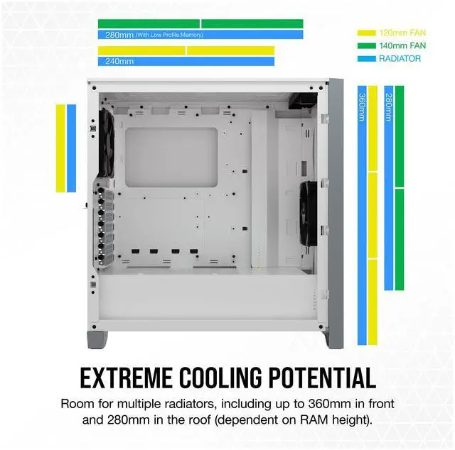Alt view image 5 of 12 - Corsair 4000D Airflow CC-9011201-WW White Steel / Plastic / Tempered Glass ATX Mid Tower Computer Case