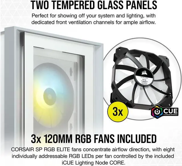 Alt view image 5 of 8 - Corsair iCUE 4000X RGB CC-9011205-WW White Steel / Plastic / Tempered Glass ATX Mid Tower Computer Case