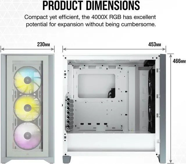 Alt view image 3 of 8 - Corsair iCUE 4000X RGB CC-9011205-WW White Steel / Plastic / Tempered Glass ATX Mid Tower Computer Case