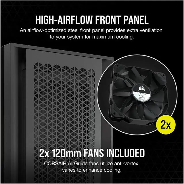 Alt view image 5 of 10 - Corsair 5000D Airflow Tempered Glass Mid-Tower ATX PC Case, Black, CC-9011210-WW