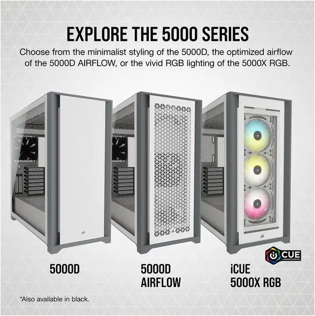 Alt view image 2 of 10 - Corsair 5000D Airflow Tempered Glass Mid-Tower ATX PC Case, White, CC-9011211-WW