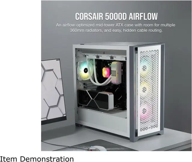 Alt view image 3 of 10 - Corsair 5000D Airflow Tempered Glass Mid-Tower ATX PC Case, White, CC-9011211-WW