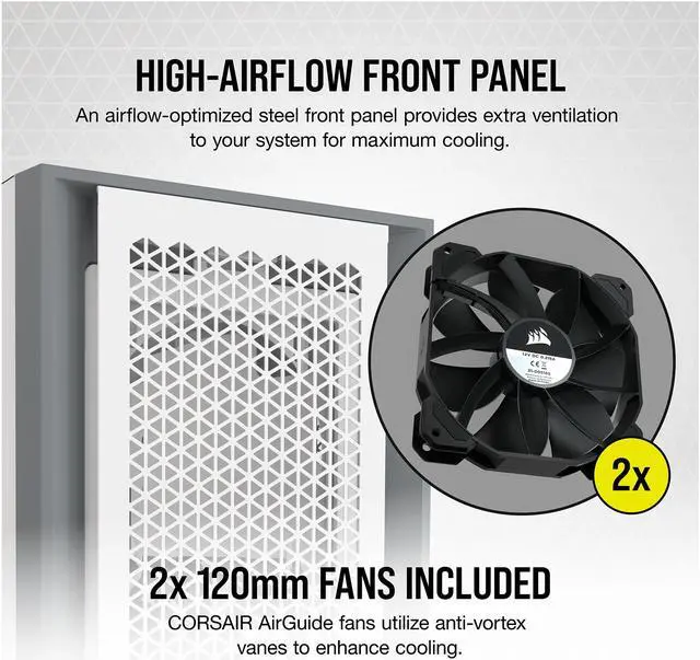 Alt view image 5 of 10 - Corsair 5000D Airflow Tempered Glass Mid-Tower ATX PC Case, White, CC-9011211-WW