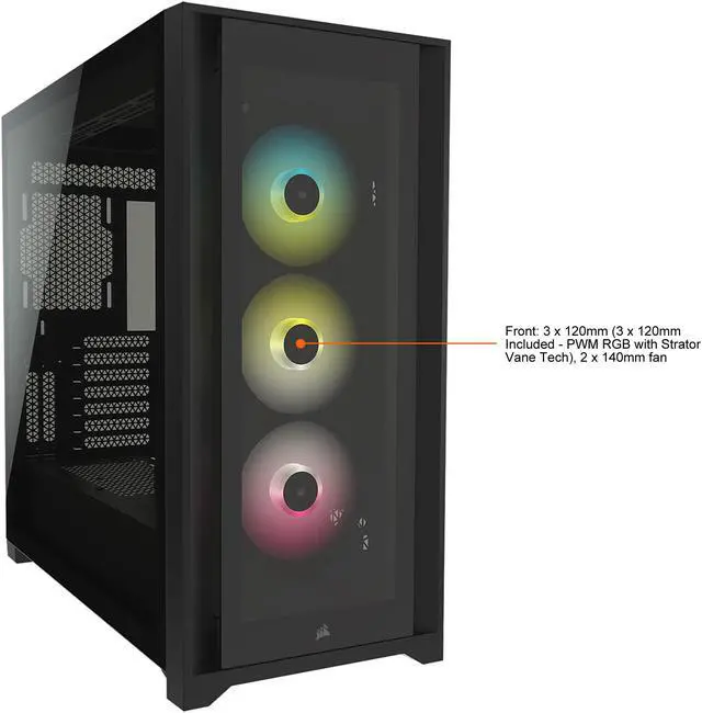 Alt view image 3 of 20 - Corsair iCUE 5000X RGB Tempered Glass Mid-Tower ATX PC Smart Case, Black, CC-9011212-WW