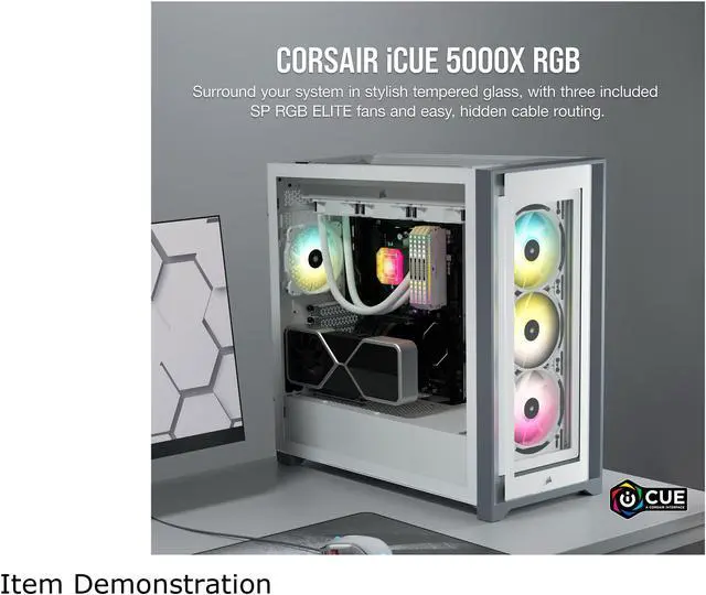 Alt view image 3 of 10 - CORSAIR iCUE 5000X RGB Tempered Glass Mid-Tower ATX PC Smart Case, White, CC-9011213-WW