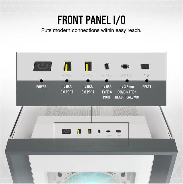 Alt view image 9 of 10 - CORSAIR iCUE 5000X RGB Tempered Glass Mid-Tower ATX PC Smart Case, White, CC-9011213-WW