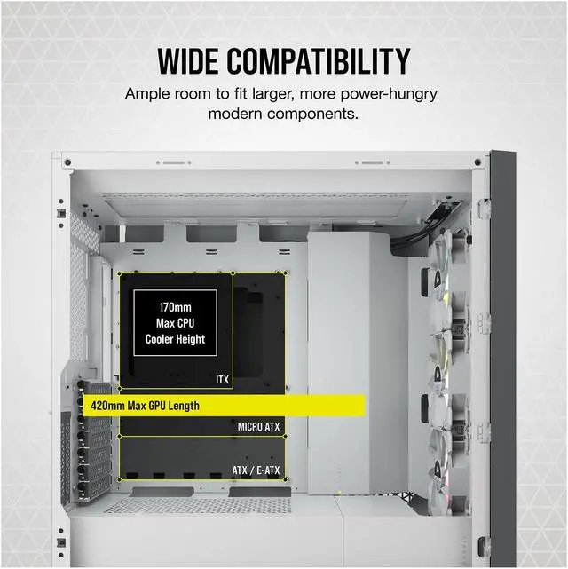 Alt view image 10 of 10 - CORSAIR iCUE 5000X RGB Tempered Glass Mid-Tower ATX PC Smart Case, White, CC-9011213-WW