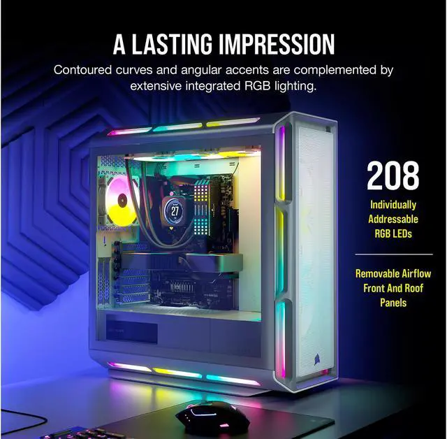 Alt view image 4 of 10 - Corsair iCUE 5000T RGB CC-9011231-WW White Steel / Plastic / Tempered Glass ATX Mid Tower Computer Case