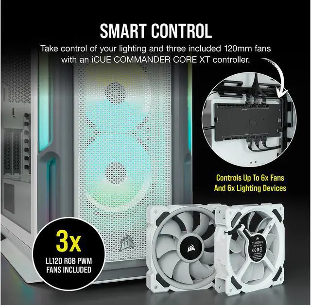 Alt view image 5 of 10 - Corsair iCUE 5000T RGB CC-9011231-WW White Steel / Plastic / Tempered Glass ATX Mid Tower Computer Case