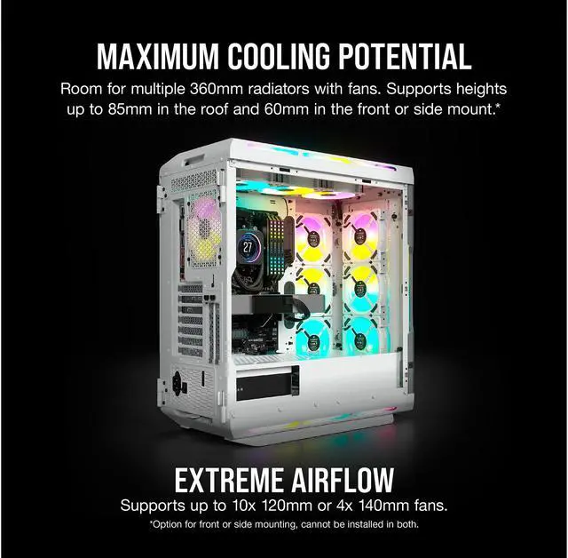 Alt view image 6 of 10 - Corsair iCUE 5000T RGB CC-9011231-WW White Steel / Plastic / Tempered Glass ATX Mid Tower Computer Case