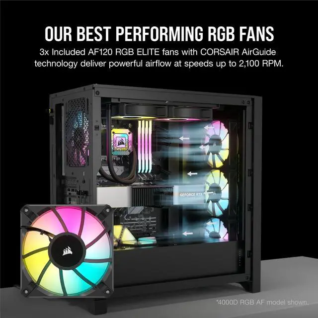 Alt view image 3 of 6 - CORSAIR iCUE 5000D RGB AIRFLOW Mid-Tower Case, Black - 4x AF120 RGB ELITE Fans - iCUE Lighting Node PRO Controller - High-airflow Design