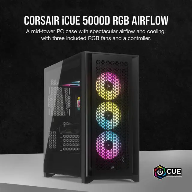 Alt view image 2 of 6 - CORSAIR iCUE 5000D RGB AIRFLOW Mid-Tower Case, Black - 4x AF120 RGB ELITE Fans - iCUE Lighting Node PRO Controller - High-airflow Design