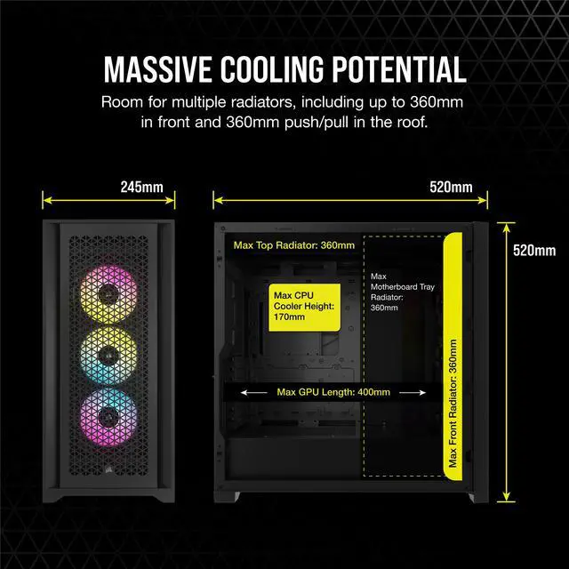 Alt view image 6 of 6 - CORSAIR iCUE 5000D RGB AIRFLOW Mid-Tower Case, Black - 4x AF120 RGB ELITE Fans - iCUE Lighting Node PRO Controller - High-airflow Design