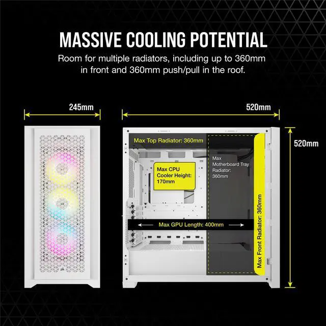Alt view image 6 of 6 - CORSAIR iCUE 5000D RGB AIRFLOW Mid-Tower Case, True White - 4x AF120 RGB ELITE - White Fans - iCUE Lighting Node PRO Controller - High-airflow Design