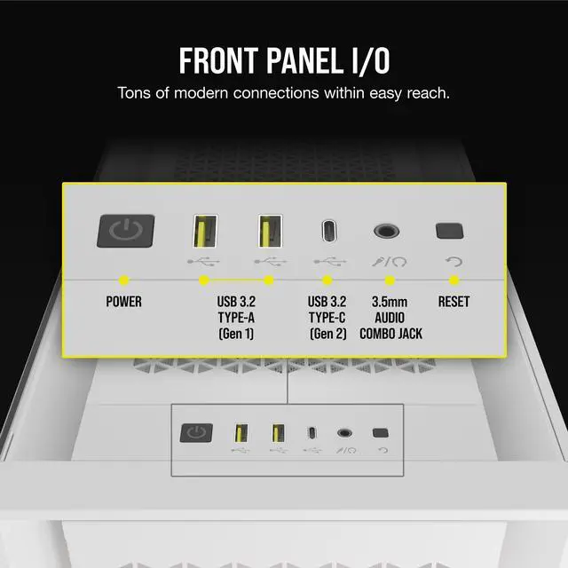 Alt view image 5 of 6 - CORSAIR iCUE 5000D RGB AIRFLOW Mid-Tower Case, True White - 4x AF120 RGB ELITE - White Fans - iCUE Lighting Node PRO Controller - High-airflow Design