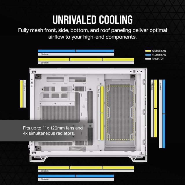 Alt view image 5 of 8 - CORSAIR 2500D AIRFLOW Micro ATX Dual Chamber PC Case – White – Fully Mesh Front, Side, and Roof Panels – Fits up to 11x 120mm fans – 4x AIO Radiator Mounting Positions