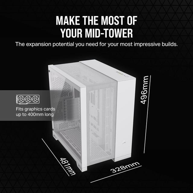 Alt view image 4 of 8 - CORSAIR 6500D AIRFLOW Mid-Tower ATX Dual Chamber PC Case – Tempered Glass – Reverse Connection Motherboard Compatible – No Fans Included – White
