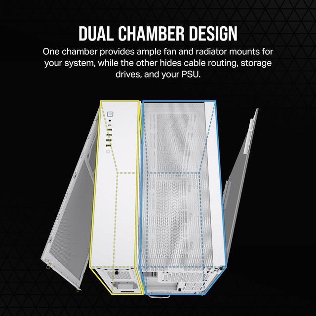 Alt view image 6 of 8 - CORSAIR 6500D AIRFLOW Mid-Tower ATX Dual Chamber PC Case – Tempered Glass – Reverse Connection Motherboard Compatible – No Fans Included – White