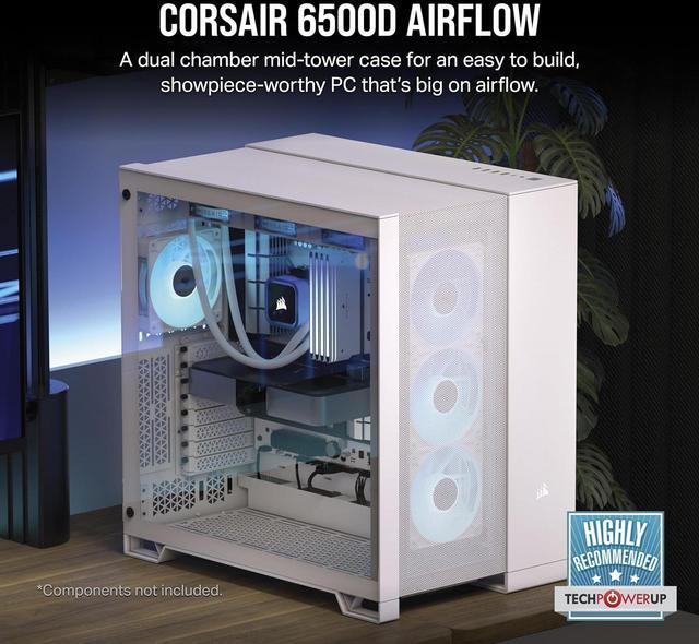 Alt view image 3 of 8 - CORSAIR 6500D AIRFLOW Mid-Tower ATX Dual Chamber PC Case – Tempered Glass – Reverse Connection Motherboard Compatible – No Fans Included – White