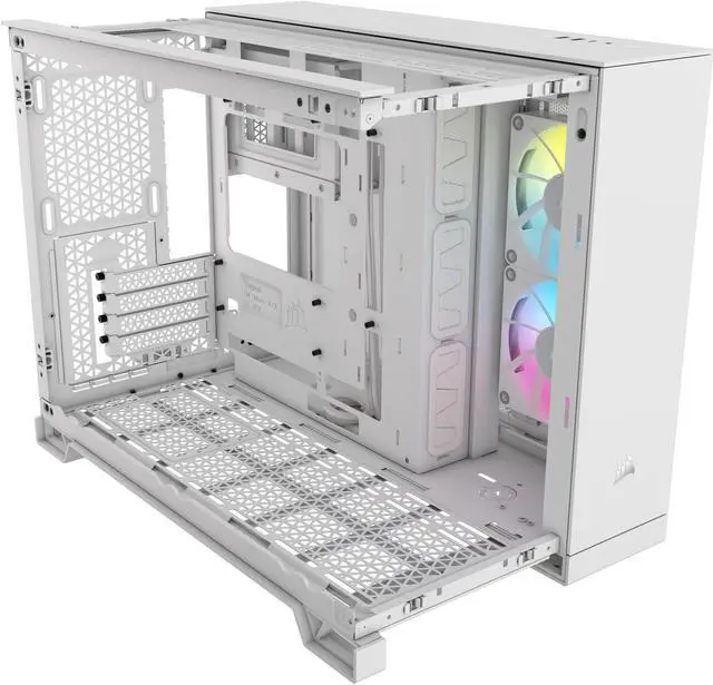Alt view image 7 of 19 - CORSAIR iCUE LINK 2500X RGB Micro ATX Dual Chamber PC Case – White – Two Tempered Glass Panels – 2x  RX120 RGB Fans Included – Highly Customizable